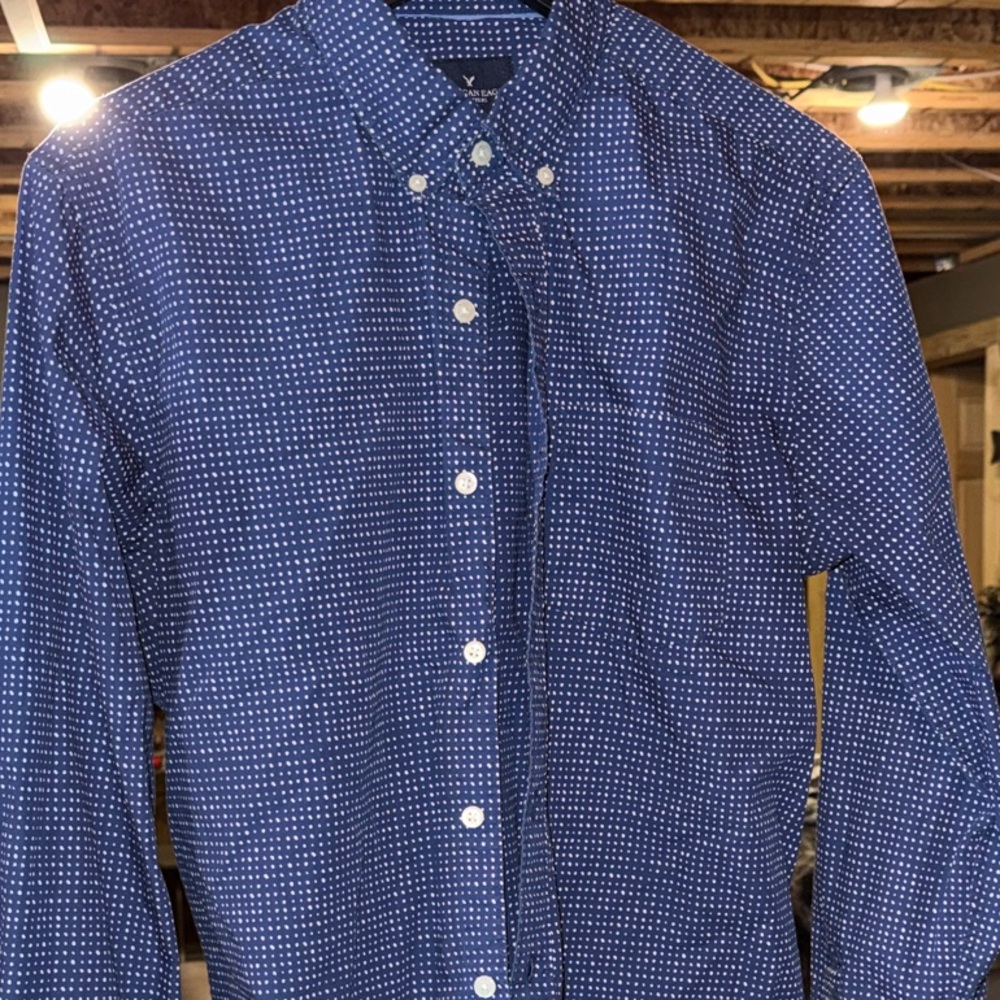 American Eagle Outfitters Navy Patterned Button-Down Shirt